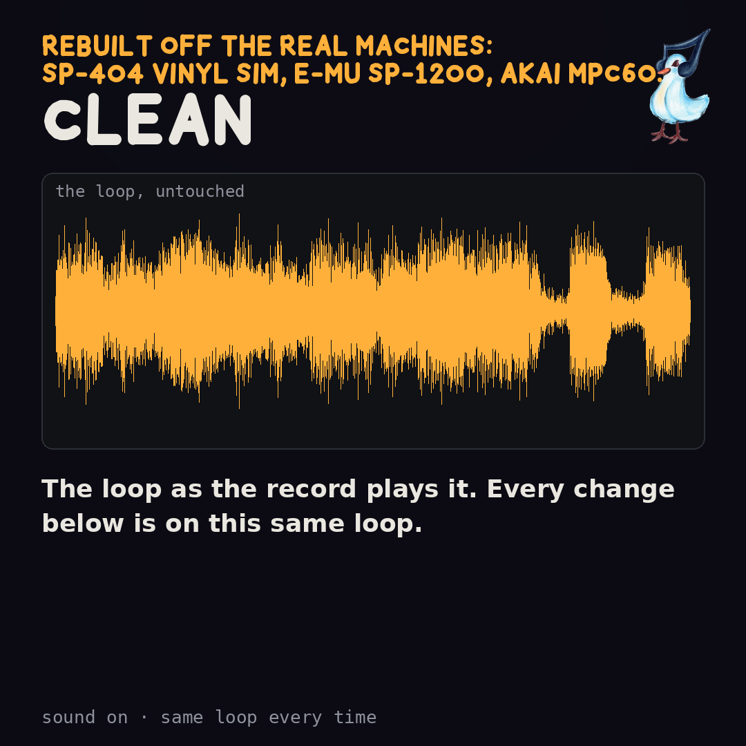 404 FOUND update: the same loop clean, vinyl, SP 12-bit, and MPC 12-bit.